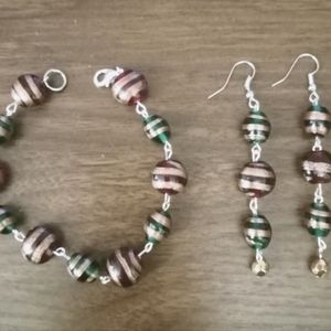 Handmade red and green christmas jewelry set